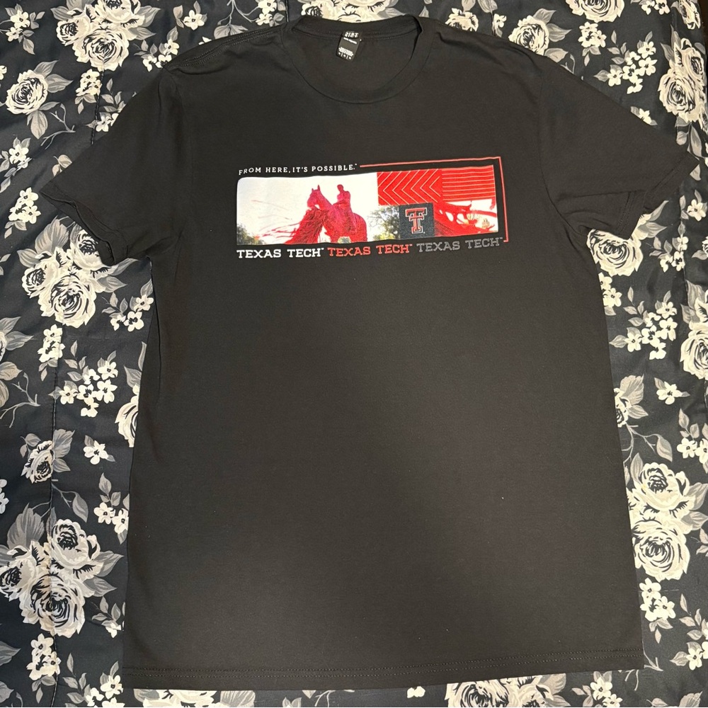 District Black Tee with Red and White Graphic